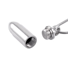 Load image into Gallery viewer, Silver Pistol Bullet Cremation Urn Necklace