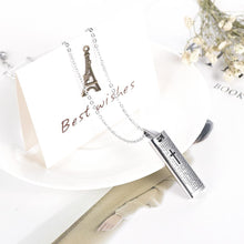 Load image into Gallery viewer, Silver Cremation Urn Necklace Etched With The Lord's Prayer &amp; Cross