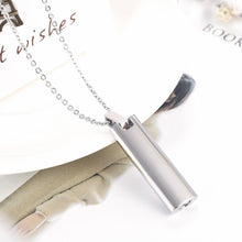 Load image into Gallery viewer, Silver Cremation Urn Necklace Etched With The Lord's Prayer &amp; Cross