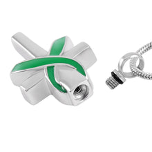 Load image into Gallery viewer, Silver Cross &amp; Cancer Ribbon Cremation Urn Necklace