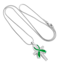 Load image into Gallery viewer, Silver Cross &amp; Cancer Ribbon Cremation Urn Necklace