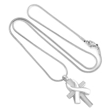 Load image into Gallery viewer, Silver Cross &amp; Cancer Ribbon Cremation Urn Necklace