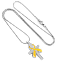 Load image into Gallery viewer, Silver Cross &amp; Cancer Ribbon Cremation Urn Necklace