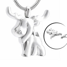Load image into Gallery viewer, Silver Cute Moose Cremation Urn Necklace
