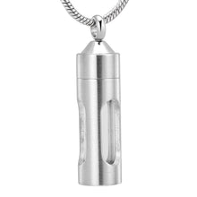 Load image into Gallery viewer, Silver Cylinder Cremation Urn Necklace