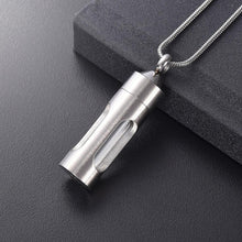 Load image into Gallery viewer, Silver Cylinder Cremation Urn Necklace