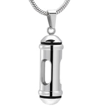 Load image into Gallery viewer, Silver Cylinder &amp; Glass Cremation Urn Necklace Ashes