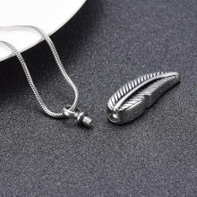 Load image into Gallery viewer, Silver Feather Shaped Cremation Urn Necklace