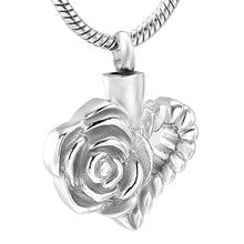 Load image into Gallery viewer, Silver Floral Heart Cremation Urn Necklace