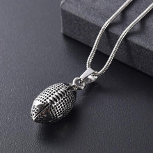 Load image into Gallery viewer, Silver Football Cremation Urn Necklace