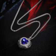 Load image into Gallery viewer, Silver Heart Shaped Cremation Urn Necklace with Rhinestones and Blue Gem
