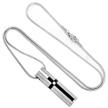 Load image into Gallery viewer, Silver Modern Cross Cylinder Cremation Urn Necklace With Rhinestone