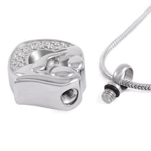 Load image into Gallery viewer, Silver Mother &amp; Child Heart Shaped Cremation Urn Necklace With Rhinestones
