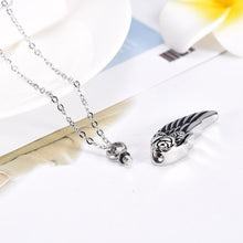 Load image into Gallery viewer, Silver Rose &amp; Angel Wing Cremation Urn Necklace
