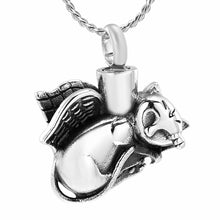 Load image into Gallery viewer, Silver Sleeping Cat Angel Cremation Urn Necklace