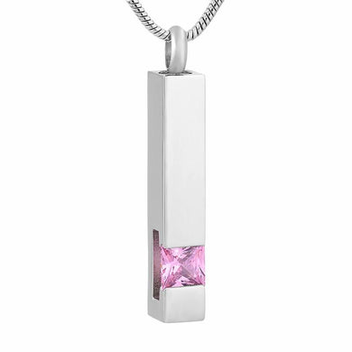 Silver Square Column With Rhinestone Cremation Urn Necklace