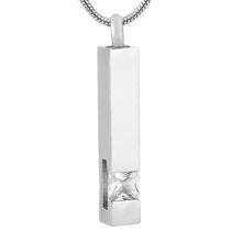 Load image into Gallery viewer, Silver Square Column With Rhinestone Cremation Urn Necklace