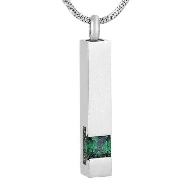 Silver Square Column With Rhinestone Cremation Urn Necklace