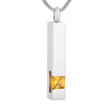 Load image into Gallery viewer, Silver Square Column With Rhinestone Cremation Urn Necklace