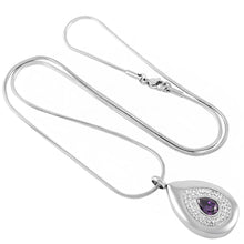 Load image into Gallery viewer, Silver Teardrop Cremation Urn Necklace With Rhinestones &amp; Purple Gemstone