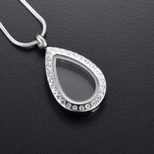 Load image into Gallery viewer, Silver Teardrop With Rhinestones Cremation Urn Necklace
