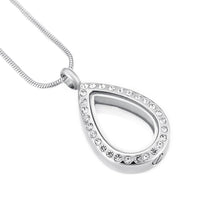 Load image into Gallery viewer, Silver Teardrop With Rhinestones Cremation Urn Necklace