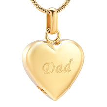 Load image into Gallery viewer, Simple Heart Etched With Dad Cremation Urn Necklace