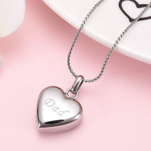 Load image into Gallery viewer, Simple Heart Etched With Dad Cremation Urn Necklace