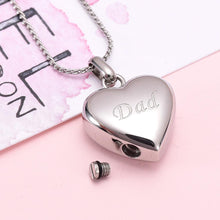 Load image into Gallery viewer, Simple Heart Etched With Dad Cremation Urn Necklace
