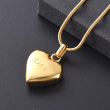 Load image into Gallery viewer, Simple Heart Etched With Dad Cremation Urn Necklace