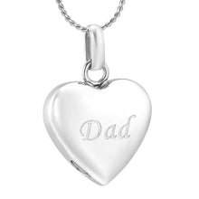 Load image into Gallery viewer, Simple Heart Etched With Dad Cremation Urn Necklace