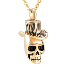 Load image into Gallery viewer, Skull With Top Hat Cremation Urn Necklace