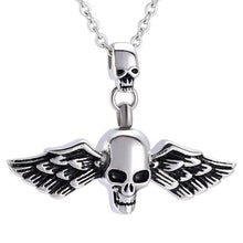 Load image into Gallery viewer, Skull With Wings Cremation Urn Necklace