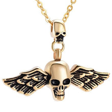 Load image into Gallery viewer, Skull With Wings Cremation Urn Necklace