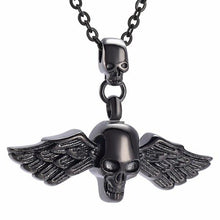 Load image into Gallery viewer, Skull With Wings Cremation Urn Necklace