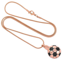 Load image into Gallery viewer, Soccer Ball Style Cremation Urn Necklace With Black Rhinestones