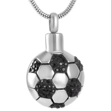 Load image into Gallery viewer, Soccer Ball Style Cremation Urn Necklace With Black Rhinestones