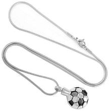 Load image into Gallery viewer, Soccer Ball Style Cremation Urn Necklace With Black Rhinestones