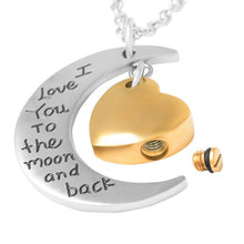 Load image into Gallery viewer, Son/Daughter Crescent Moon &amp; Heart Charm Cremation Urn Necklace