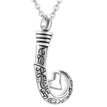 Load image into Gallery viewer, Unique Silver Fish Hook Cremation Urn Necklace