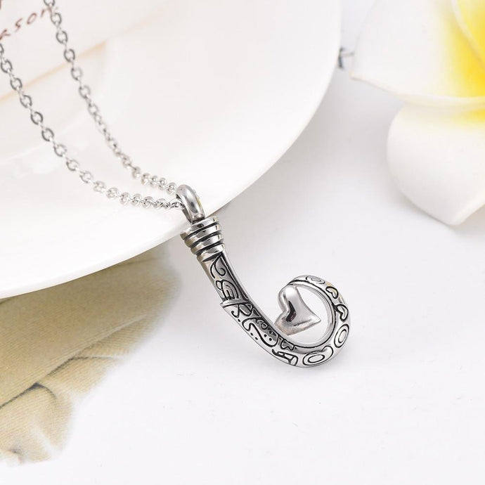 Unique Silver Fish Hook Cremation Urn Necklace