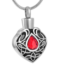 Load image into Gallery viewer, Vintage Heart Shaped Cremation Urn Necklaces With Rhinestone Gemstone