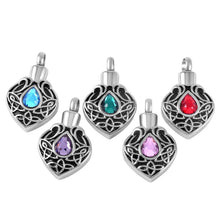 Load image into Gallery viewer, Vintage Heart Shaped Cremation Urn Necklaces With Rhinestone Gemstone