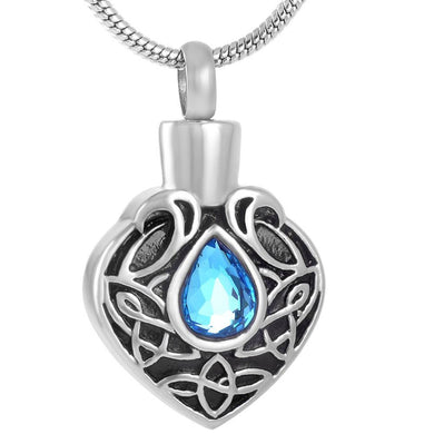 Vintage Heart Shaped Cremation Urn Necklaces With Rhinestone Gemstone