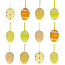 Load image into Gallery viewer, Set of 12 Miniature Pastel Yellow Polka Dot, Flowers, Stripes Plastic Easter Egg Ornaments 1.5 Inches