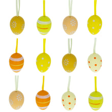 Load image into Gallery viewer, Set of 12 Miniature Pastel Yellow Polka Dot, Flowers, Stripes Plastic Easter Egg Ornaments 1.5 Inches