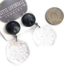 Load image into Gallery viewer, Grey &amp; Clear Ice Chip Statement Drop Earrings