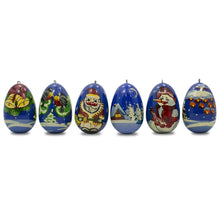 Load image into Gallery viewer, 6 Santa with Snowman and Birds Wooden Christmas Ornaments 2.25 Inches