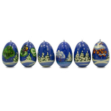 Load image into Gallery viewer, 6 Santa with Snowman and Birds Wooden Christmas Ornaments 2.25 Inches