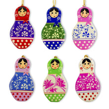 Load image into Gallery viewer, 6 Matryoshka Dolls Wooden Christmas Ornaments